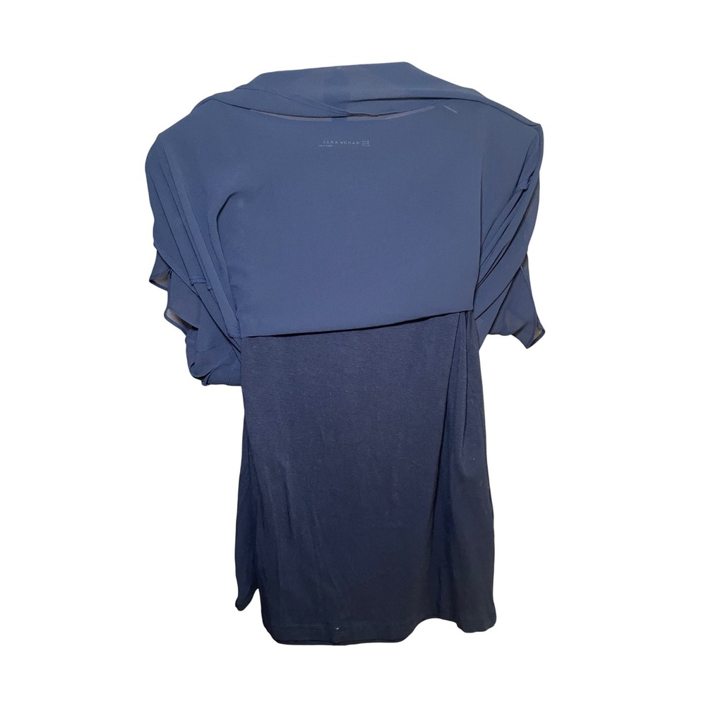 Navy Blue Top Women's Medium Zara Chiffon Blouse Minimalist Office Careercore - Picture 5 of 7